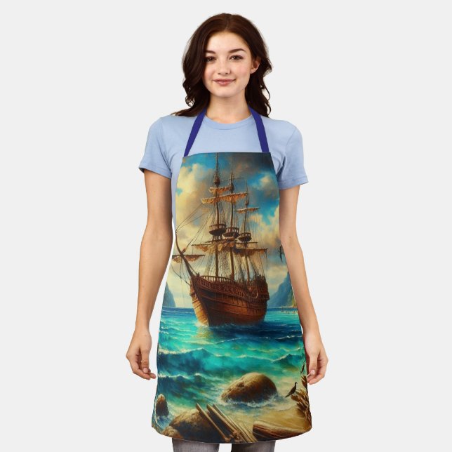Caribbean/tropical beach ship art apron (Worn)