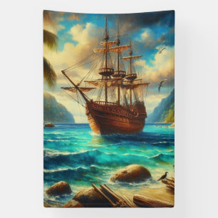 Caribbean/tropical beach ship art banner