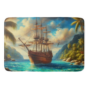 Caribbean/tropical beach ship art bath mat