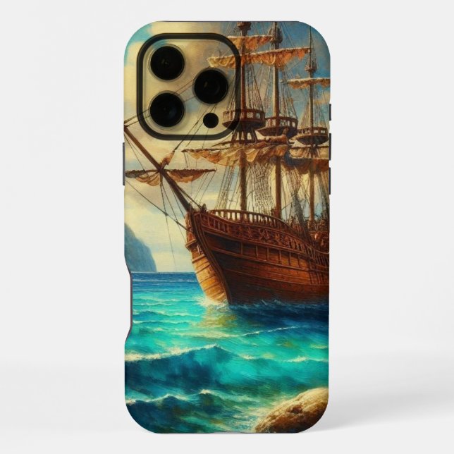 Caribbean/tropical beach ship art iPhone case (Back)