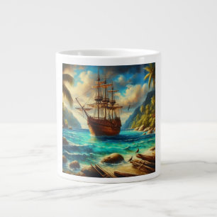 Caribbean/tropical beach ship art large coffee mug