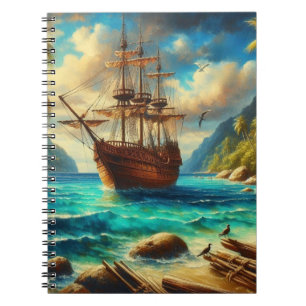 Caribbean/tropical beach ship art notebook
