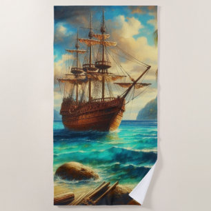 Caribbean/tropical beach ship art towel
