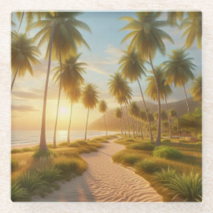 Caribbean/tropical/Hawaiian beach sunset Glass Coaster