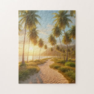Caribbean/tropical/Hawaiian beach sunset Jigsaw Puzzle