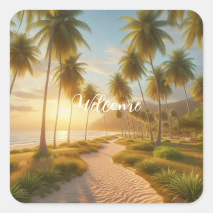 Caribbean/tropical/Hawaiian beach sunset Square Sticker