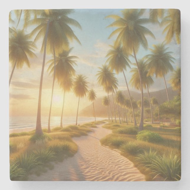 Caribbean/tropical/Hawaiian beach sunset Stone Coaster (Front)