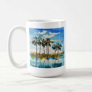 Caribbean Tropical Island Palm Trees Watercolor v1 Coffee Mug