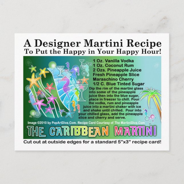 Caribbean Tropical Martini Recipe Card Postcard (Front)