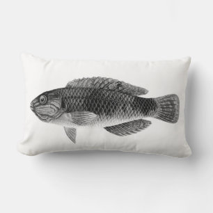 Caribbean Tropical Reef Fish, Black, White & Grey Lumbar Cushion