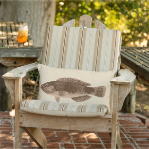 Caribbean Tropical Reef Fish, Dark Brown on Beige Outdoor Cushion