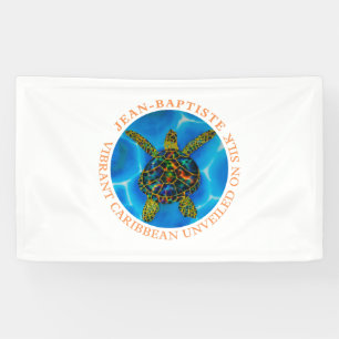 Caribbean unveiled on silk. - rainbow Sea Turtle Banner