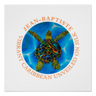 Caribbean unveiled on silk. - rainbow Sea Turtle C Poster