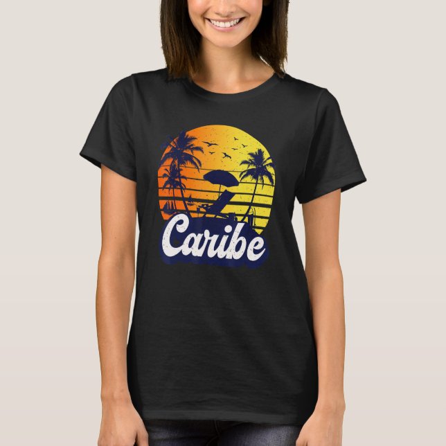 Caribe Sunset Beach Retro T-Shirt (Front)