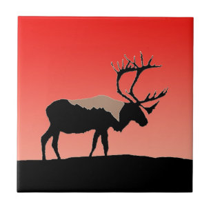 Caribou at Sunset  - Original Wildlife Art Ceramic Tile