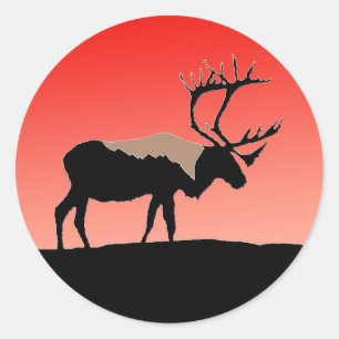 Caribou at Sunset  - Original Wildlife Art Classic Round Sticker