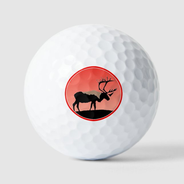 Caribou at Sunset  - Original Wildlife Art Golf Balls (Front)
