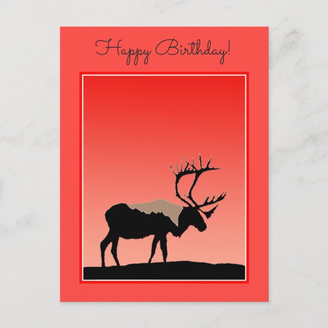 Caribou at Sunset  - Original Wildlife Art Postcard (Front)