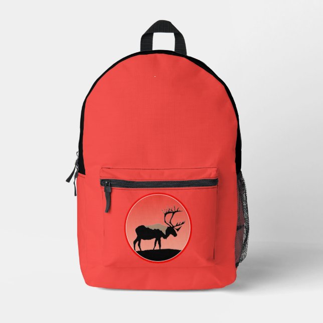Caribou at Sunset  - Original Wildlife Art Printed Backpack (Front)