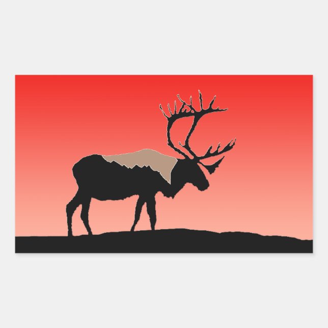 Caribou at Sunset  - Original Wildlife Art Rectangular Sticker (Front)
