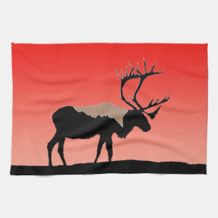 Caribou at Sunset  - Original Wildlife Art Tea Towel
