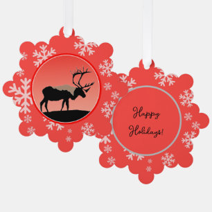 Caribou at Sunset - Original Wildlife Art Tree Decoration Card