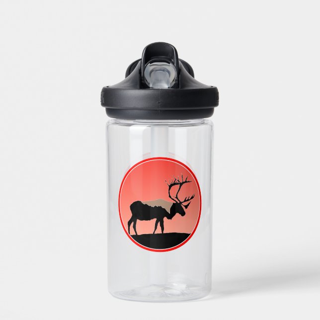Caribou at Sunset  - Original Wildlife Art Water Bottle (Front)