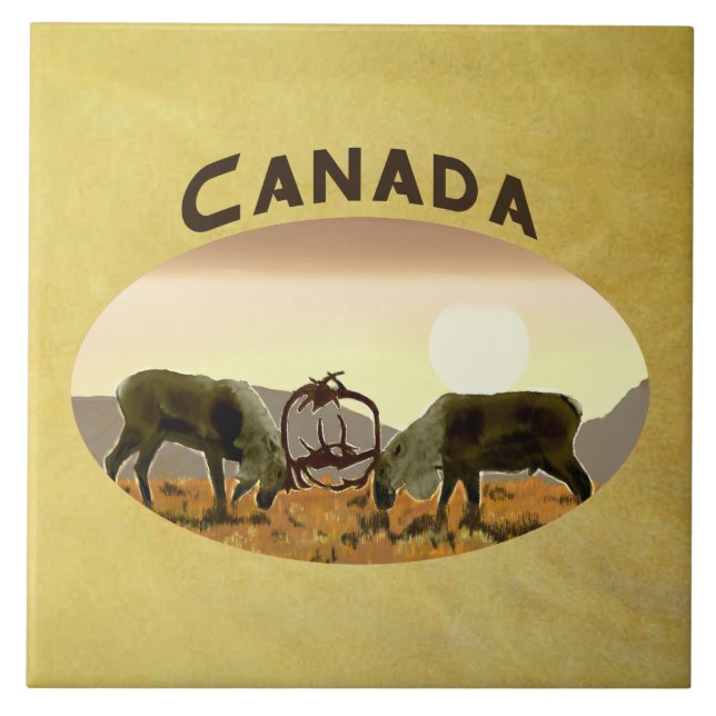 Caribou Duel - Canada Ceramic Tile (Front)