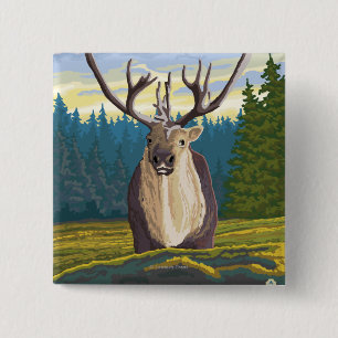 Caribou in the Wild- Vintage Travel Poster 15 Cm Square Badge
