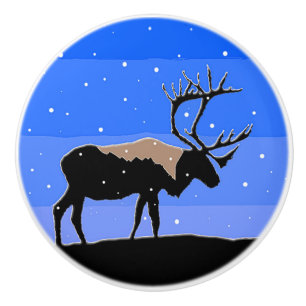 Caribou in Winter  - Original Wildlife Art Ceramic Knob