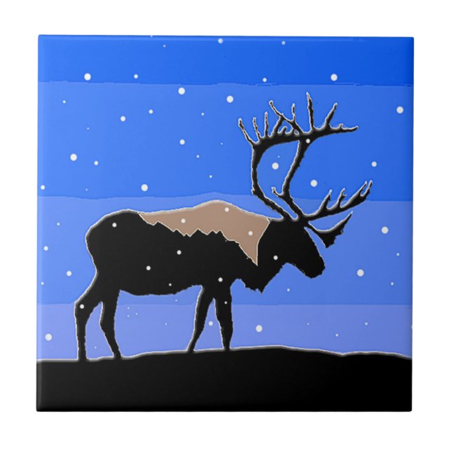 Caribou in Winter  - Original Wildlife Art Ceramic Tile (Front)
