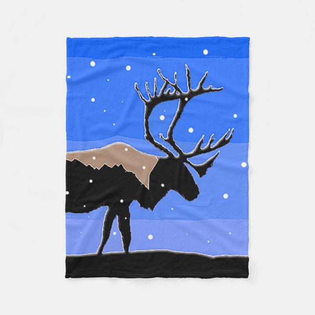 Caribou in Winter  - Original Wildlife Art Fleece Blanket (Front)