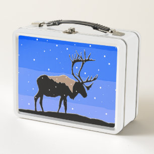 Caribou in Winter - Original Wildlife Art Metal Lunch Box