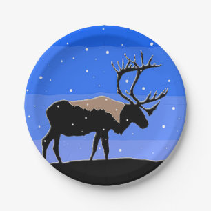 Caribou in Winter - Original Wildlife Art Paper Plate