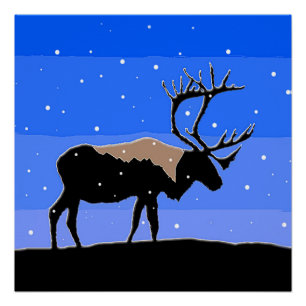 Caribou in Winter - Original Wildlife Art Poster