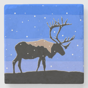 Caribou in Winter - Original Wildlife Art Stone Coaster