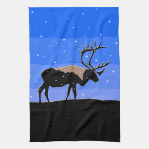 Caribou in Winter - Original Wildlife Art Tea Towel