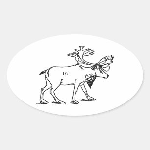 Caribou - Reindeer Logo (line art) Oval Sticker
