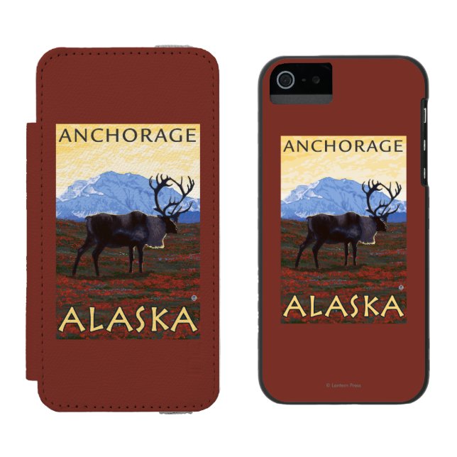 Caribou Scene - Anchorage, Alaska Incipio iPhone Wallet Case (Side by Side)