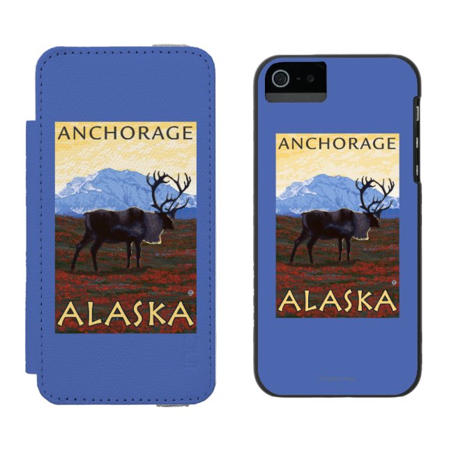 Caribou Scene - Anchorage, Alaska Incipio iPhone Wallet Case (Side by Side)