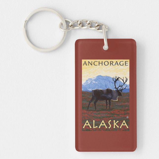 Caribou Scene - Anchorage, Alaska Key Ring (Front)