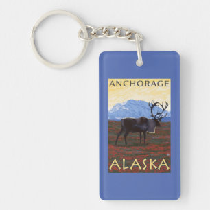 Caribou Scene - Anchorage, Alaska Key Ring