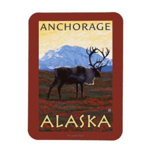 Caribou Scene - Anchorage, Alaska Magnet
