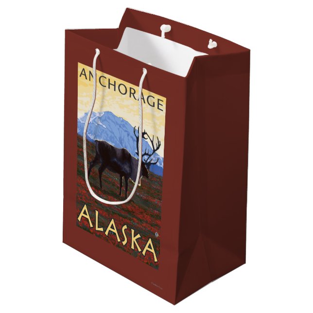 Caribou Scene - Anchorage, Alaska Medium Gift Bag (Back Angled)
