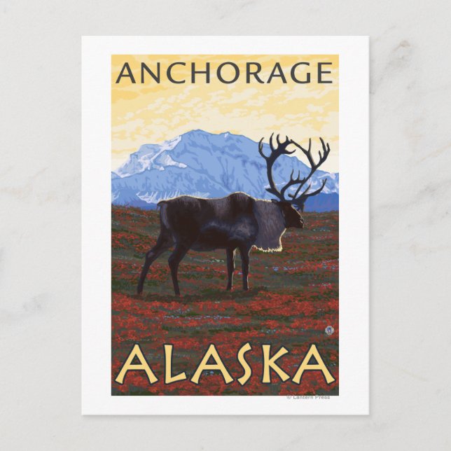 Caribou Scene - Anchorage, Alaska Postcard (Front)