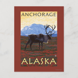 Caribou Scene - Anchorage, Alaska Postcard