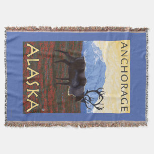 Caribou Scene - Anchorage, Alaska Throw Blanket