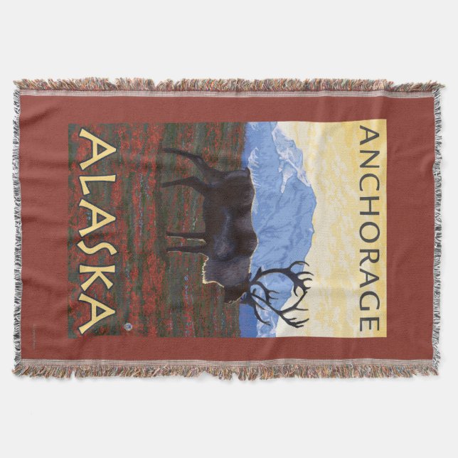 Caribou Scene - Anchorage, Alaska Throw Blanket (Front)