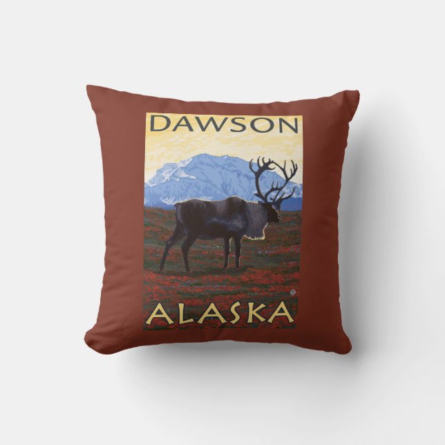 Caribou Scene - Dawson, Alaska Cushion (Front)