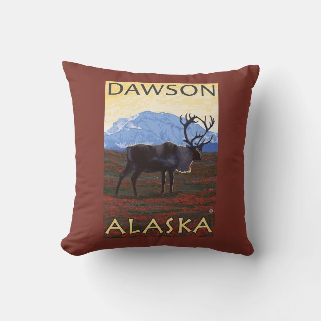 Caribou Scene - Dawson, Alaska Cushion (Front)